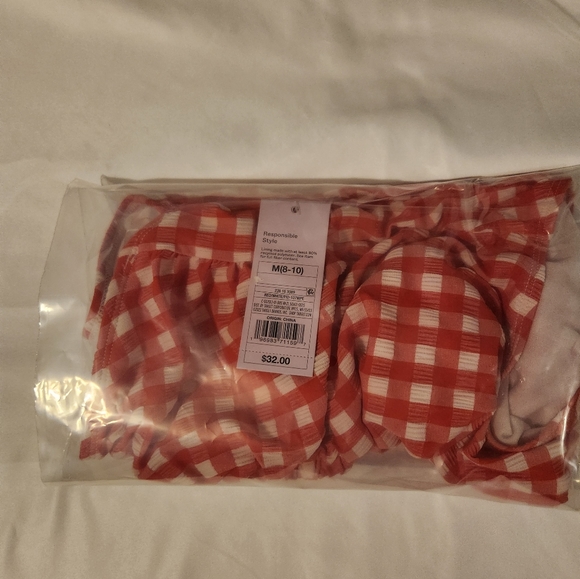 Wild Fable Womens Swimsuit Red Gingham Plaid Cross Halter High Leg - Picture 7 of 7